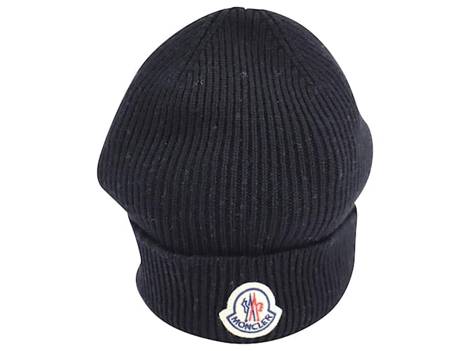 Moncler Logo-Patch Beanie in Black Wool  ref.773348