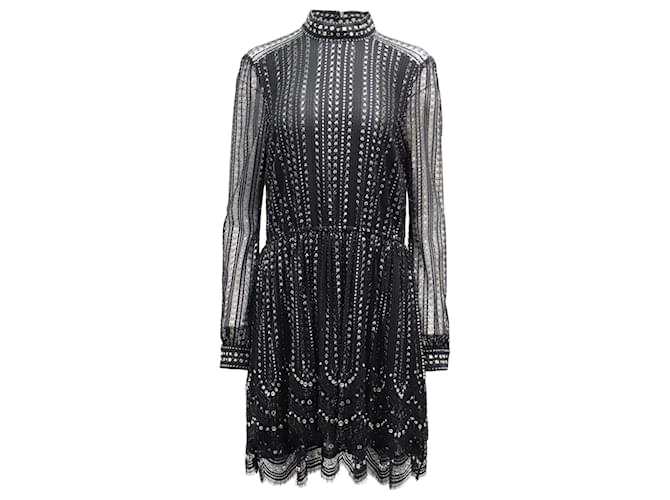 Michael Kors Crystal Embellished Lace Mini Dress in Black Polyester  ref.773349