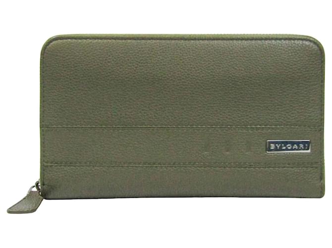 Bulgari Zip wallet Khaki Leather  ref.770502