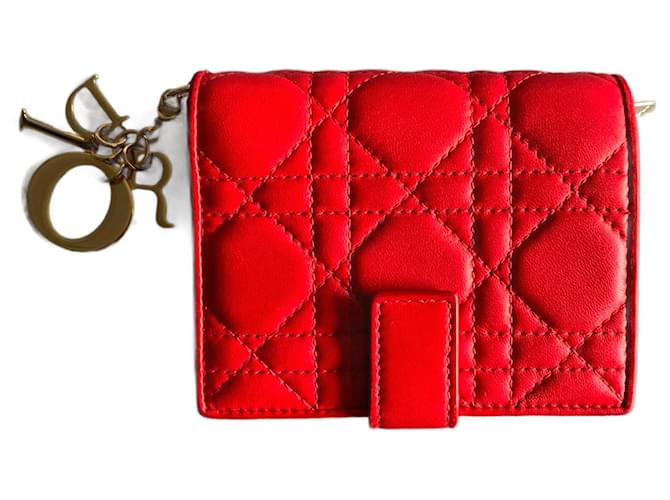 Portefeuille Lady Dior Cuir Rouge  ref.771865