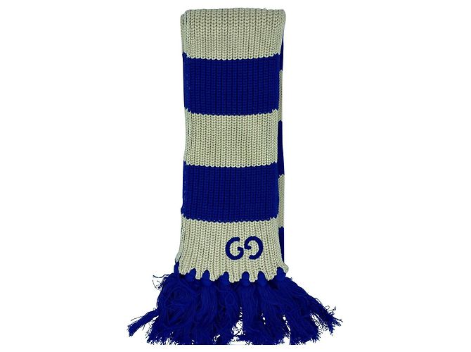 Sciarpa Gucci in cotone blu e bianca 