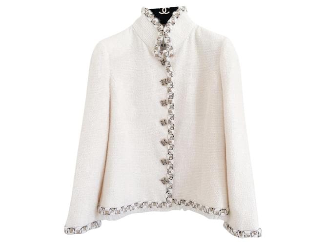 Chanel Paris/BYZANCE Jewel Buttons Jacket Cream Tweed  ref.772840