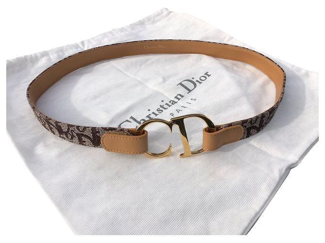Christian Dior Monogram Belt Sand Leather Gold Hardware Light brown