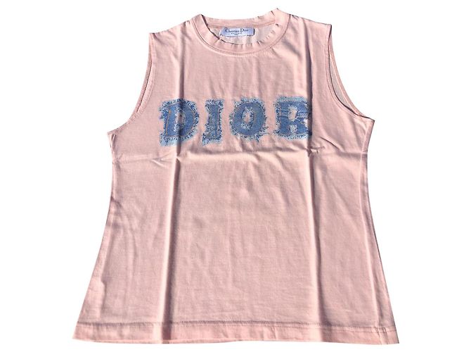 Top Christian Dior Rosa e Blu con Logo Grafico