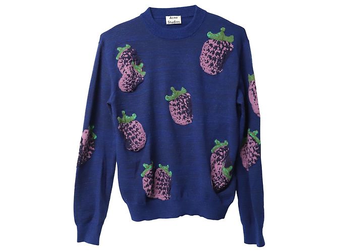 Acne Studio Koray Fruit-Jacquard-Pullover aus blauem Acryl