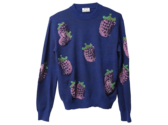 Acne Studio Koray Fruit-Jacquard Sweater in Blue Acrylic  ref.773787