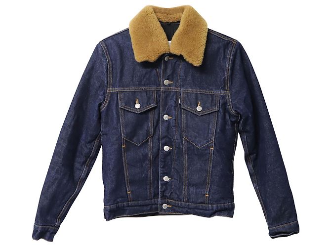 Sandro Shearling-collar Denim Jacket in Blue Cotton