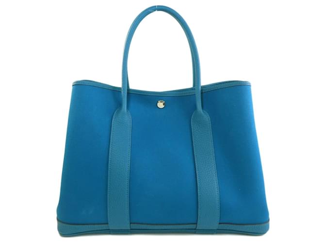 HERMES Garden Party 30 Blue Canvas Bag