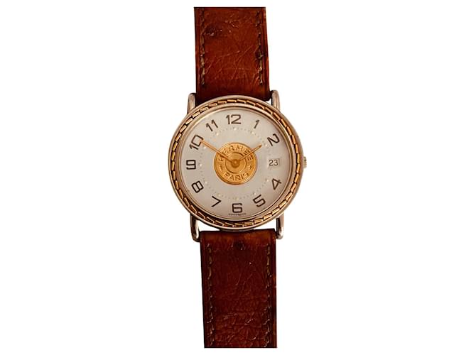 Montre Hermès Sellier Or et Acier Blanche 