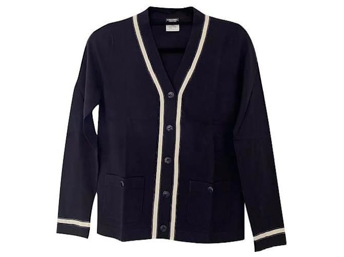 Cambon Cardigan Chanel Uniform Navy blue Cotton  ref.774074