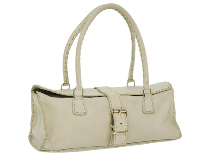 FENDI Celeria Shoulder Bag Leather White Auth ar8736  ref.774167