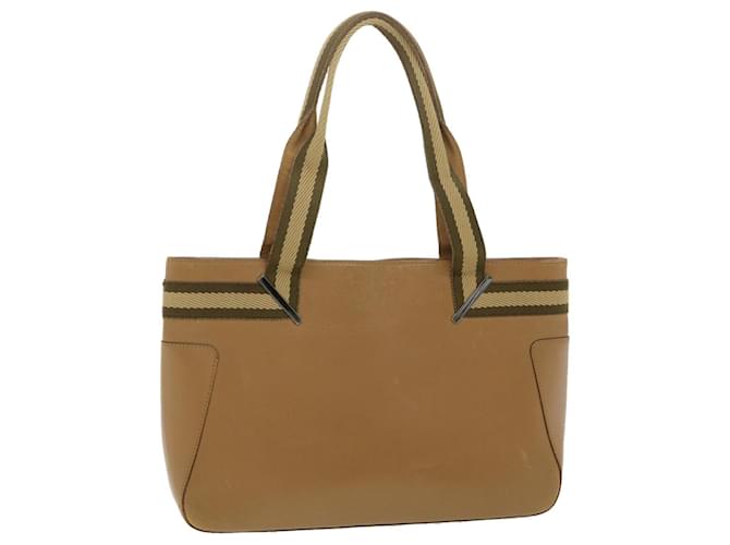 GUCCI Sherry Line Tote Bag Leather Brown Beige 0021135 Auth ac1642  ref.774202