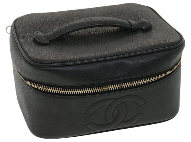 CHANEL Vanity Cosmetic Pouch Caviar Skin Black CC Auth bs3688  ref.774218