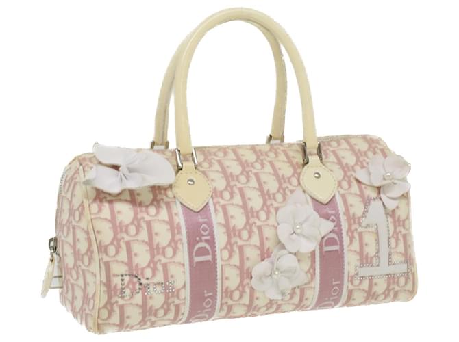 Christian Dior Trotter Canvas Flower Hand Bag Pink Auth bs3626  ref.774223