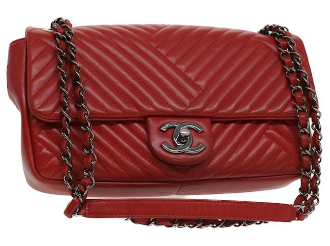 CHANEL Chain Shoulder Bag Lamb Skin Red CC Auth bs3636a  ref.774364