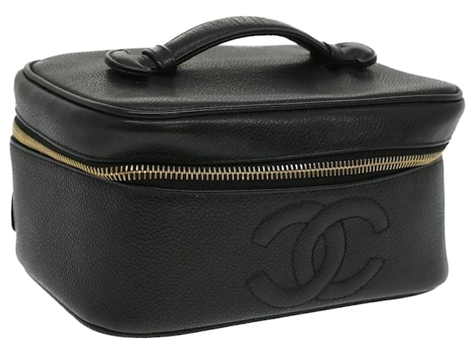 CHANEL Vanity Cosmetic Pouch Caviar Skin Black CC Auth bs3629  ref.774386