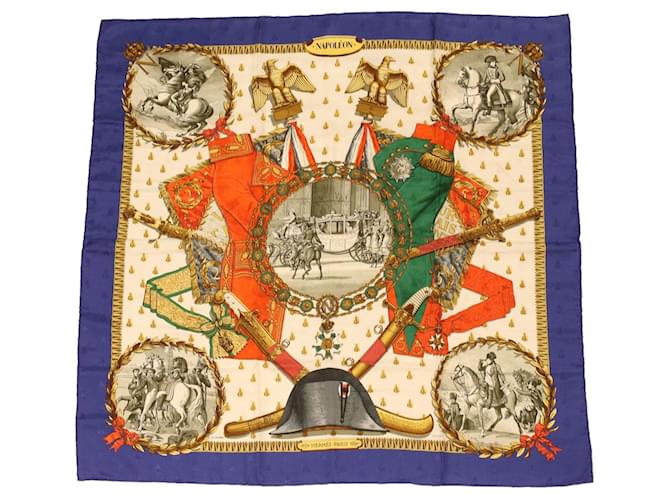 Hermès HERMES CARRE 90 NAPOLEON Scarf Silk Blue Red Green Auth ac1651  ref.774417