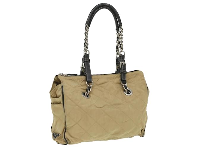 PRADA Quilted Chain Shoulder Bag Nylon Beige Auth ar8728  ref.774671
