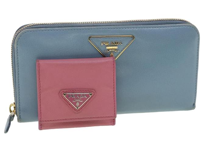 PRADA Wallet Leather 2Set Pink Light Blue Auth ac1653  ref.774686