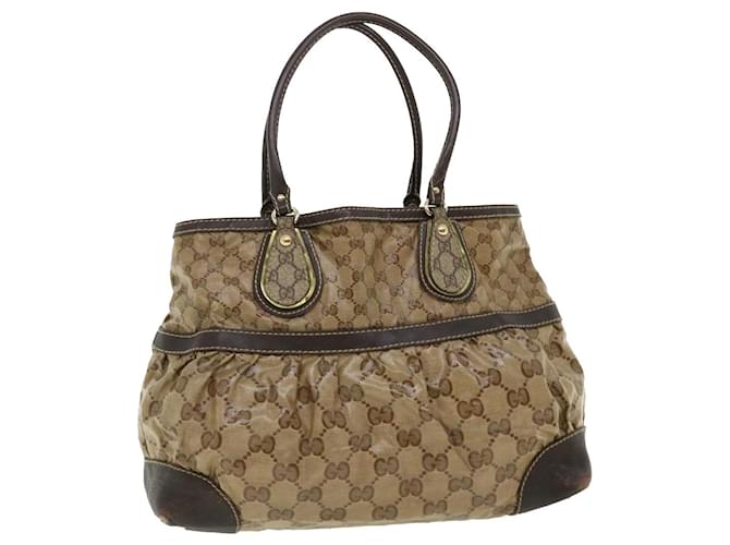 GUCCI GG Canvas Tote Bag Coated Canvas Beige Dark Brown Auth am3623 Cloth  ref.774775