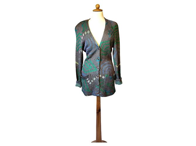 Missoni Strickjacke Grün und Grau aus Baumwolle und Viskose Gr. 36