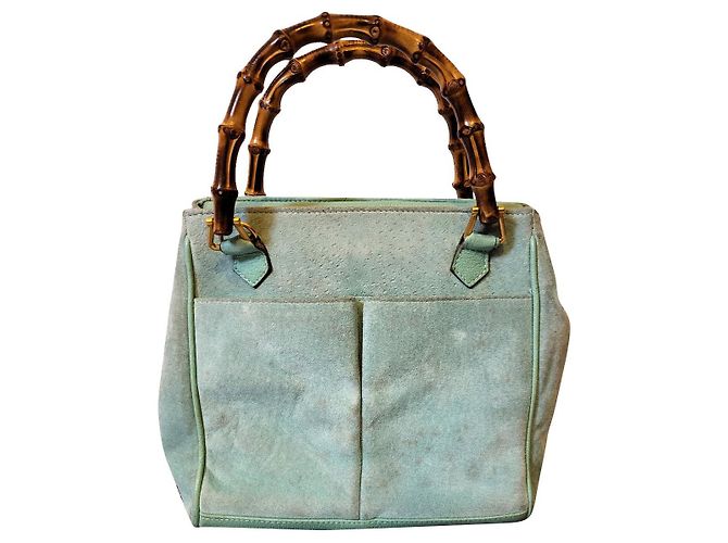 Bamboo Bolsa de mão Gucci em couro com bambu turquesa