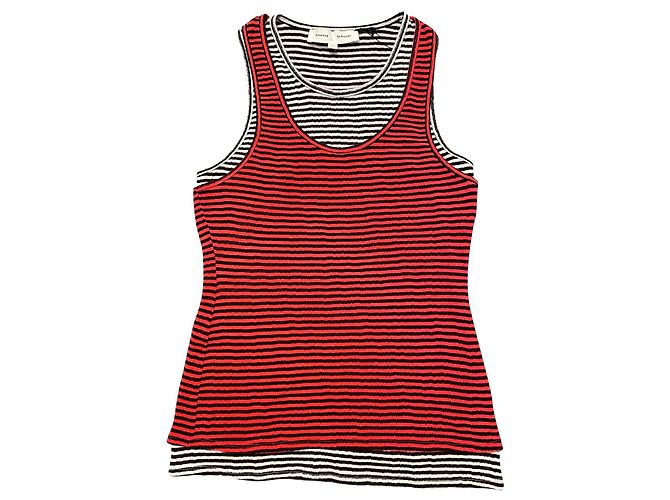 Top de malla de algodón a rayas Proenza Schouler Negro Blanco Rojo Roja