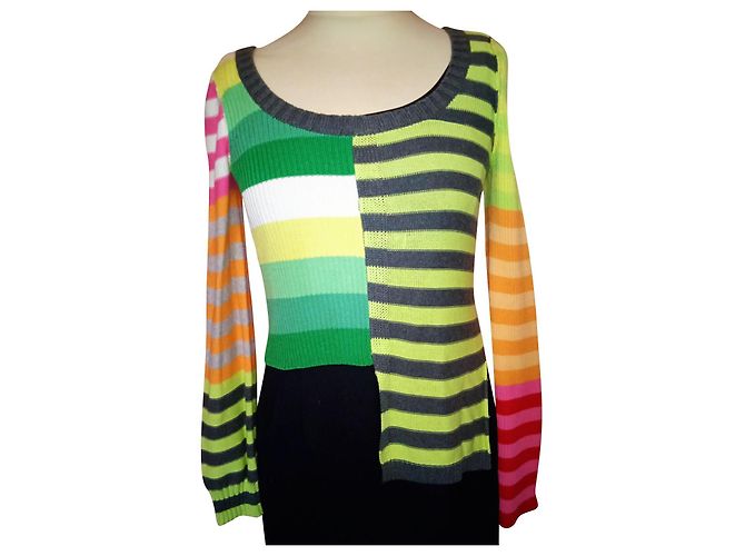 SONIA RYKIEL SWEATER PATCHWORK BAYADERES PAN ASYMMETRISCH TS ODER T 36 Mehrfarben