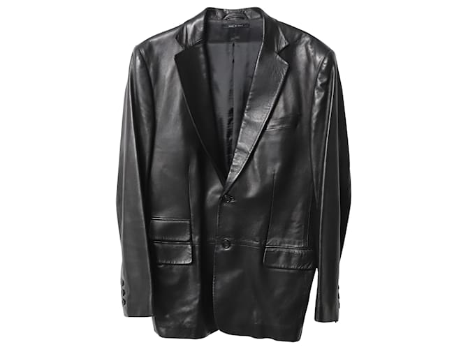 Gucci Blazer à simple boutonnage en cuir noir  ref.775024