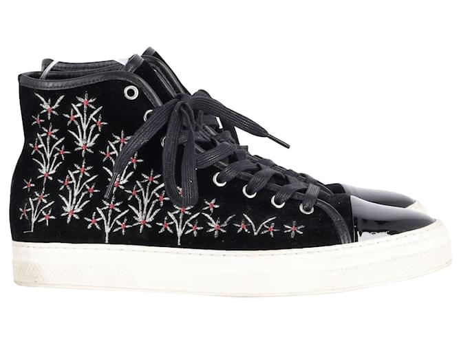 Autre Marque Mother Of Pearl Embroidered High Top Sneakers in Black Patent Leather and Suede  ref.775302