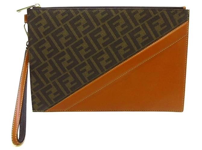 Fendi Pochette Plate Brown Canvas Clutch Bag ()