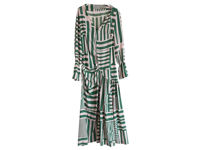 Preen By Thornton Bregazzi Preen Pink & Green geometric Print Silk Dress  ref.775850