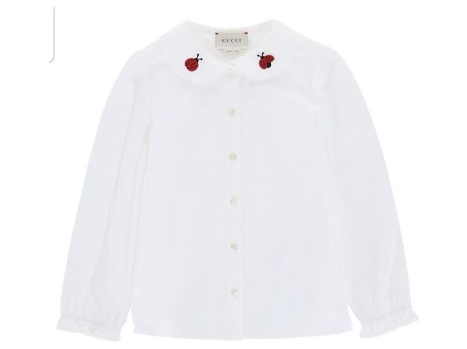 Camicetta Gucci Bambina Bianca con Ricamo Coccinella