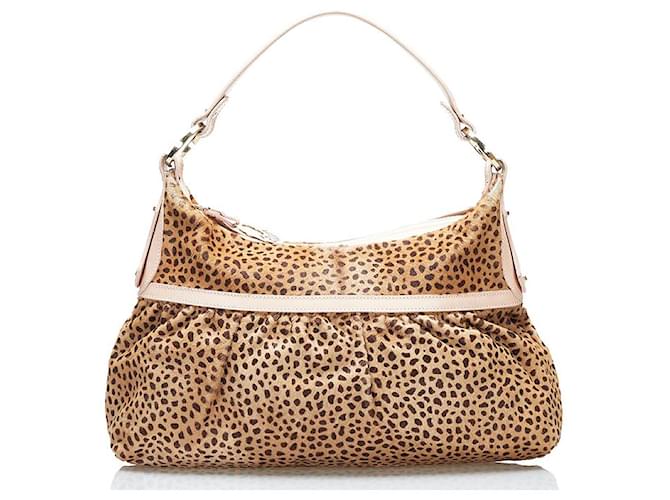 Fendi Leopard Leather Shoulder Bag 8BR448 Beige  ref.775862