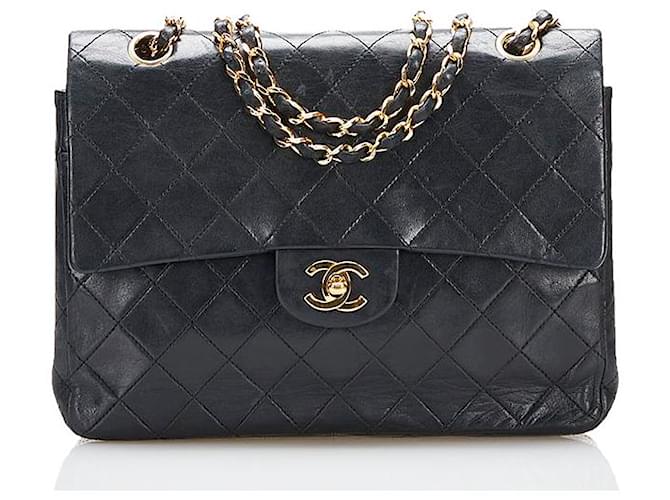 Chanel CC Quilted Double Flap Shoulder Bag Black Leather Pony-style calfskin  ref.775872