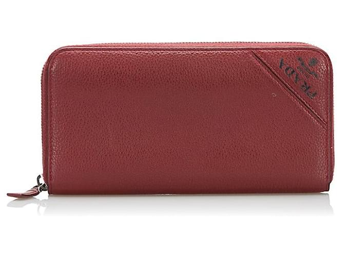 Prada Leather zip around wallet Red Pony-style calfskin  ref.775964