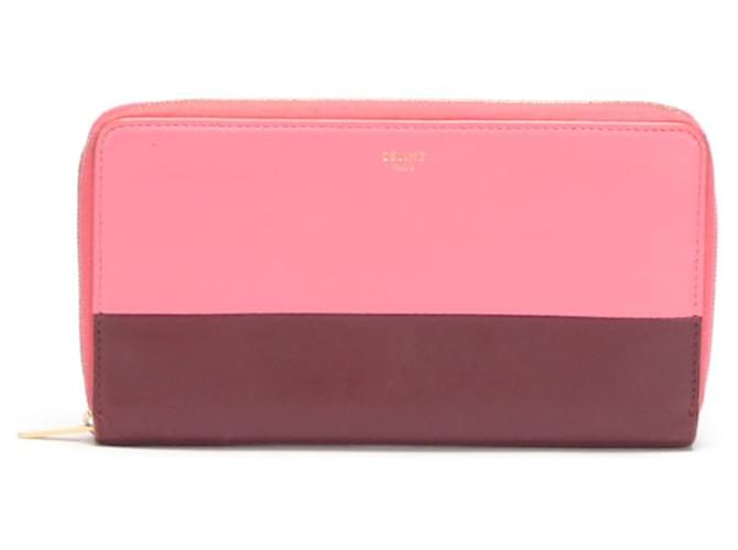 Céline Brieftasche aus zweifarbigem Leder mit umlaufendem Reißverschluss Pink Kalbähnliches Kalb  ref.776001