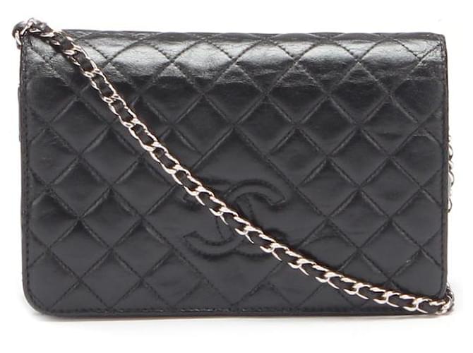 Chanel CC Quilted Wallet On Chain Black Pony-style calfskin  ref.776003