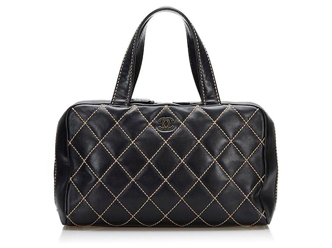 Chanel CC Wild Stitch Handbag Black Leather Pony-style calfskin  ref.776014