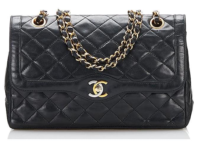 Chanel CC Quilted lined Flap Shoulder Bag Black Pony-style calfskin  ref.776017