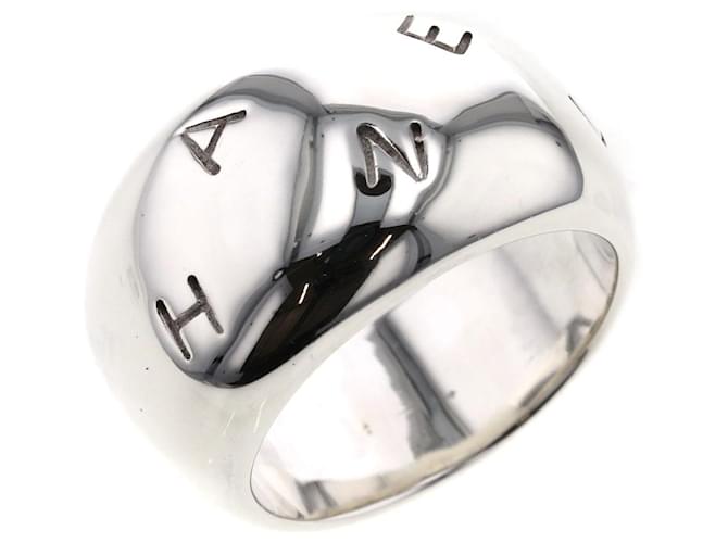 Chanel Domed Logo Ring Silvery Silver Metal  ref.776019