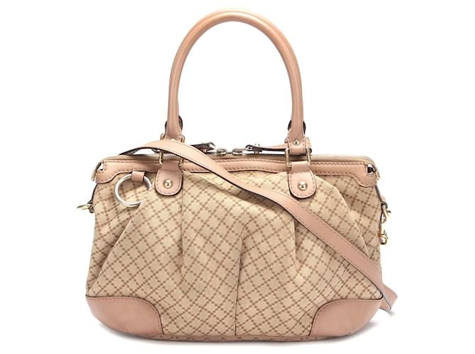 Gucci Diamante Canvas Sukey Handbag 247902 Bege Lona  ref.776039