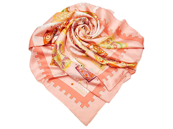 Hermès Hermes Pink La Mecanique des Idees Silk Scarf Cloth  ref.776056