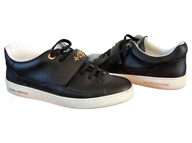 Louis Vuitton Sneakers Frontrow Cuir Noir Blanc Doré  ref.776355