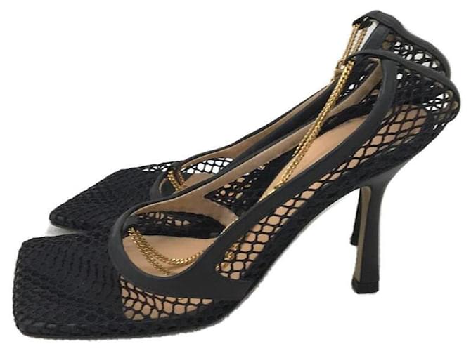 Zapatos de tacón con punta cuadrada y malla de Bottega Veneta Negro Cuero Poliamida  ref.776511