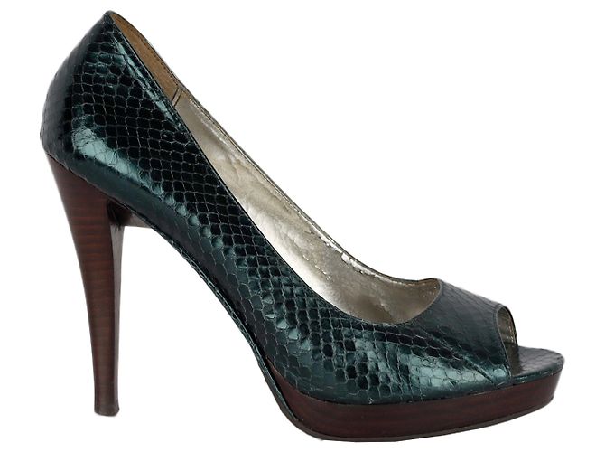 Calvin Klein Python Peep-Toe-Schuhe Grün 