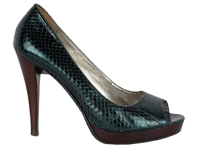 Calvin Klein Python Peep-Toe Shoes Green Leather  ref.776545