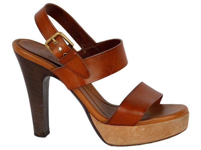 Escarpins à plateforme en cuir marron Saint Laurent