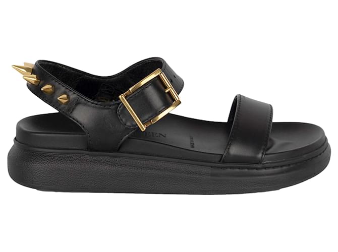 Alexander McQueen Black Spike Flatform Sandals Leather  ref.776552