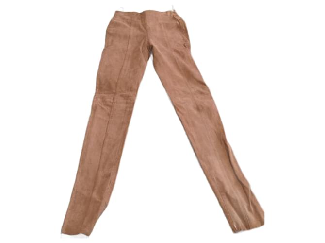 Leggings/pantalones de ante Balmain Castaño Caramelo Suecia  ref.776636